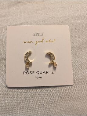 Jax Kelly Stud Drop Rose Quartz Moon Small Earrings